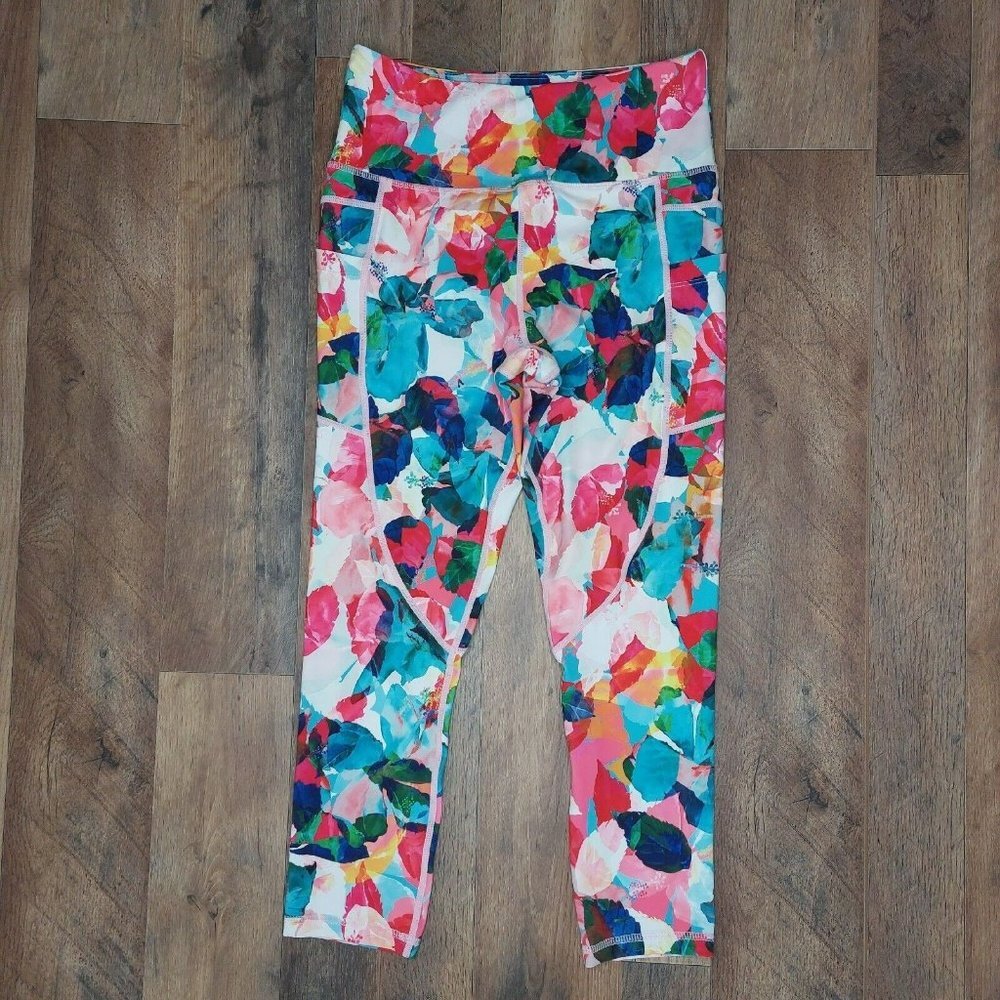 Zyia Active Womens Capri Leggings Medium Bright Multi Colored Print